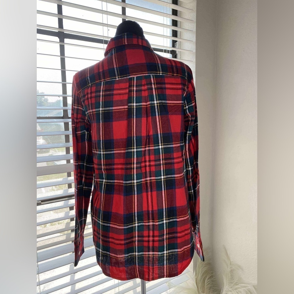 OLD NAVY Top Womens S Classic Shirt Flannel Tartan Plaid Button Front Cotton Red - Picture 3 of 7